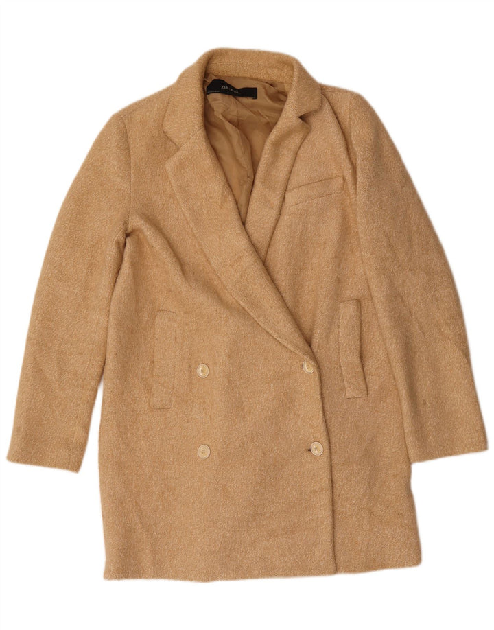 Женское двубортное пальто оверсайз Zara UK 10, маленький размер, бежевый полиэстер