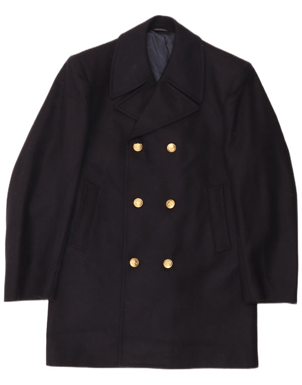Vintage Mens Double Breasted Coat IT 50 Large Navy Blue Wool