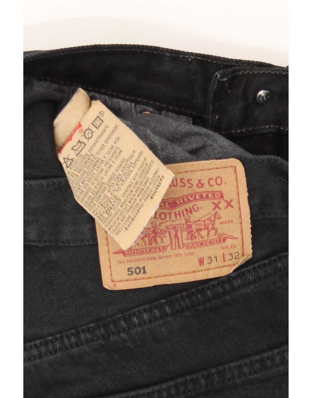 Мужские прямые джинсы Levi's 501 W31 L32, черный хлопок
