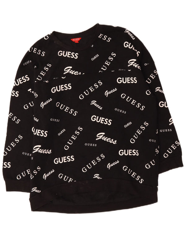 Женский джемпер оверсайз с рисунком Guess UK 18 XL, черный хлопок