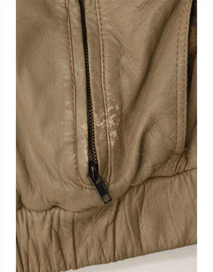 VINTAGE Mens Leather Jacket UK 40 Large Khaki