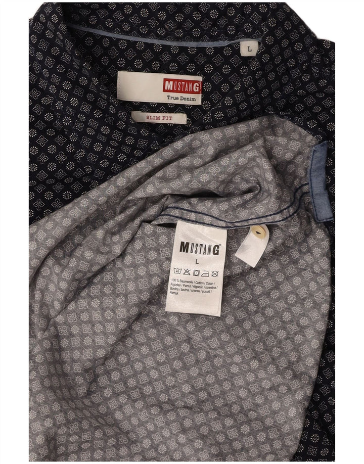 MUSTANG Мужская приталенная рубашка с коротким рукавом, большая темно-синяя хлопковая рубашка с цветочным принтом