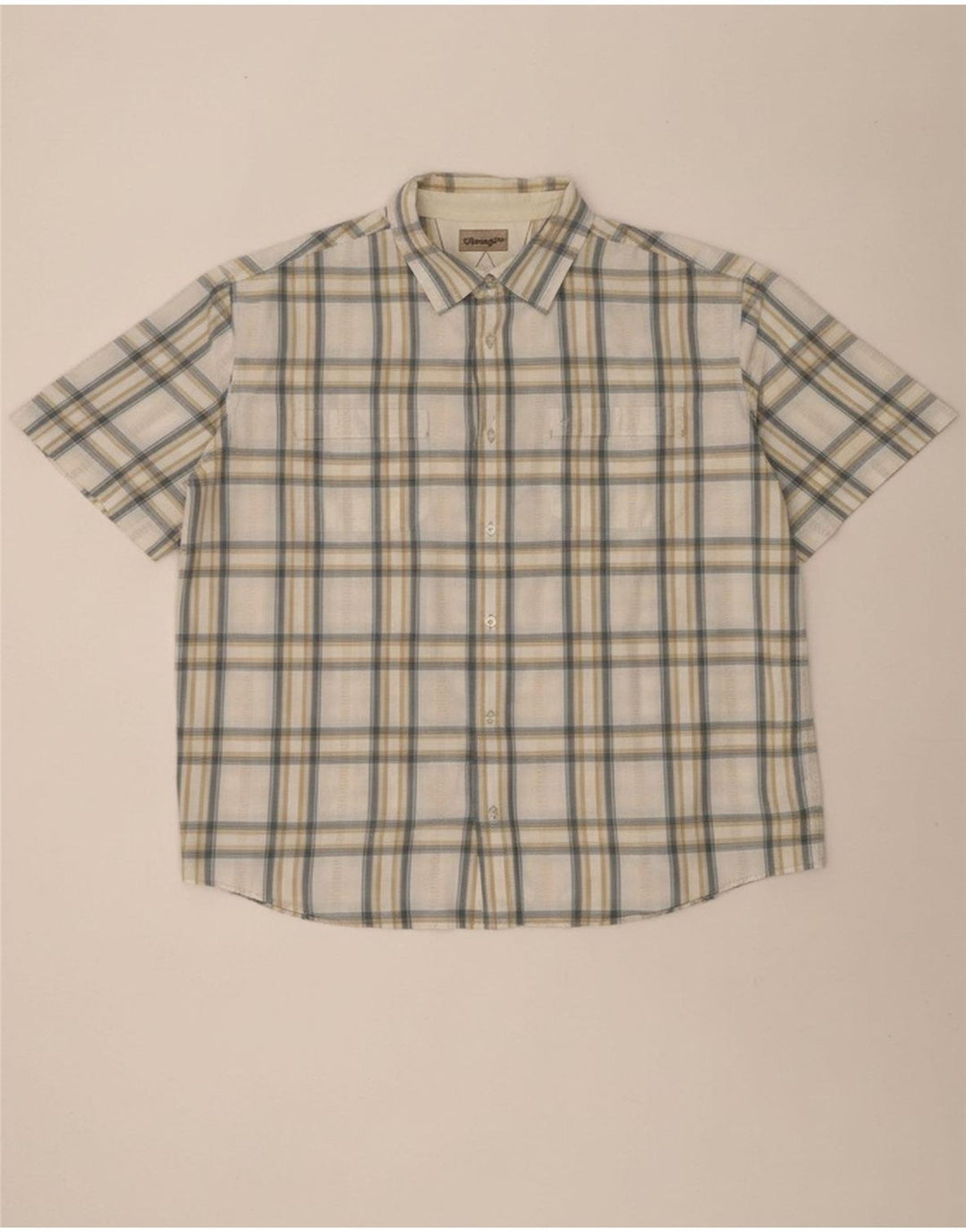 WRANGLER Mens Short Sleeve Shirt XL Beige Check Cotton