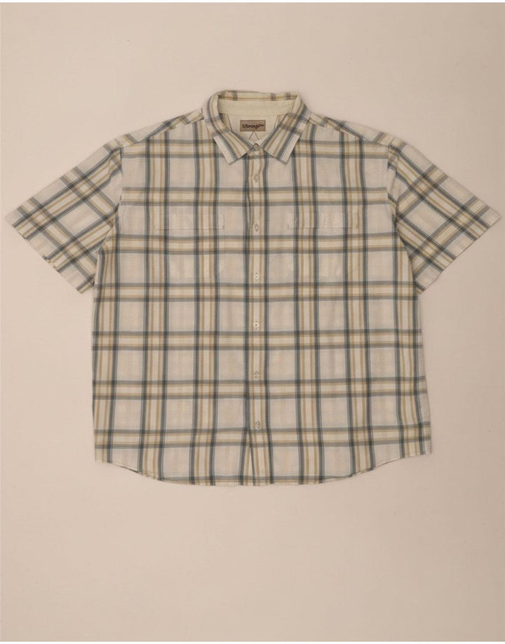WRANGLER Mens Short Sleeve Shirt XL Beige Check Cotton
