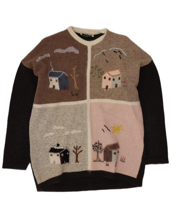 Cecilia Benetti Womens Crew Neck Jumper Sweater UK 16 Large Grey Lambswool