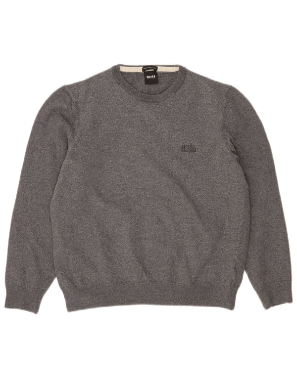 Женский джемпер с круглым вырезом Hugo Boss, Великобритания 18 XL, серый из натуральной шерсти
