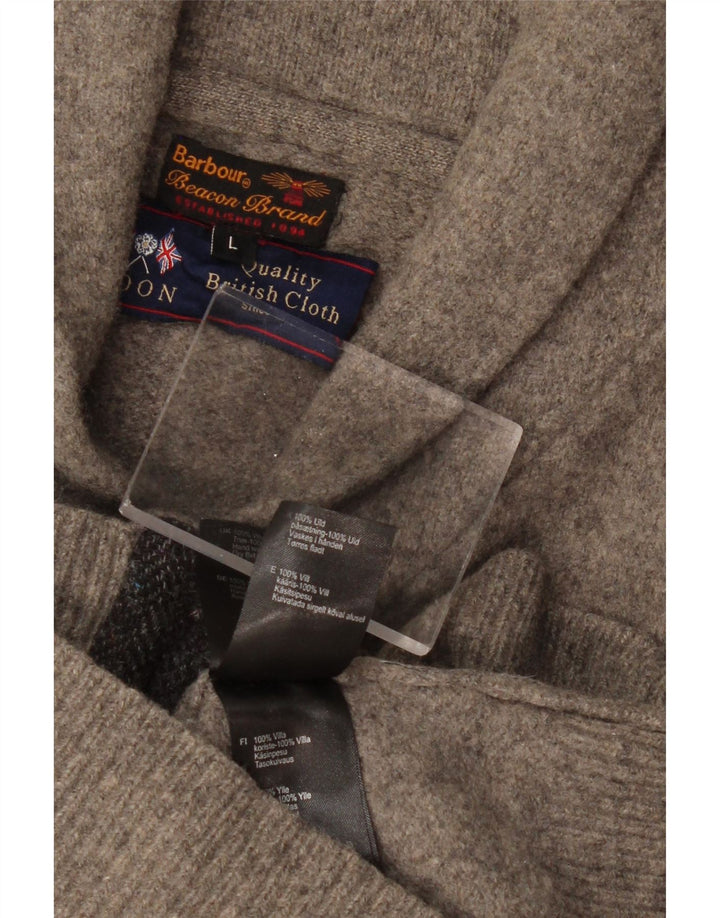 Свитер-кардиган BARBOUR для мальчиков 11–12 лет, большой серый, шерстяной с цветными блоками