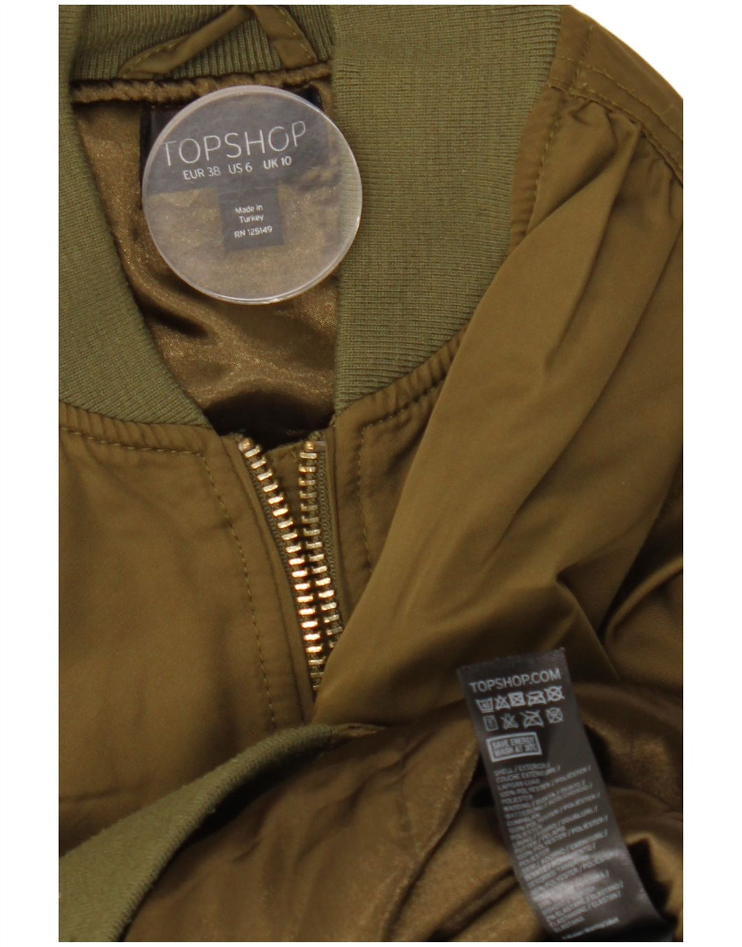 TOPSHOP Женский бомбер оверсайз UK 10, маленький цвет хаки, полиэстер