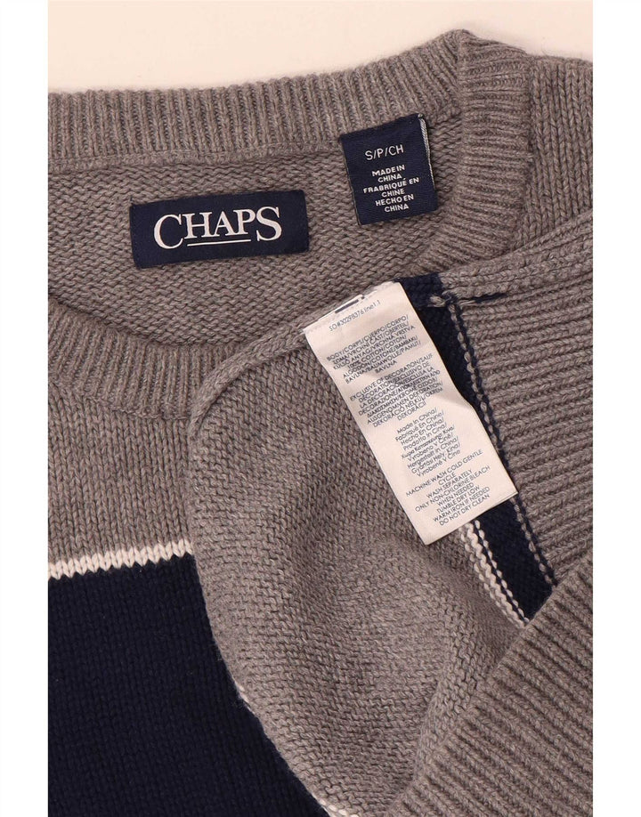 Мужской джемпер с круглым вырезом Chaps, маленький серый хлопковый полосатый свитер