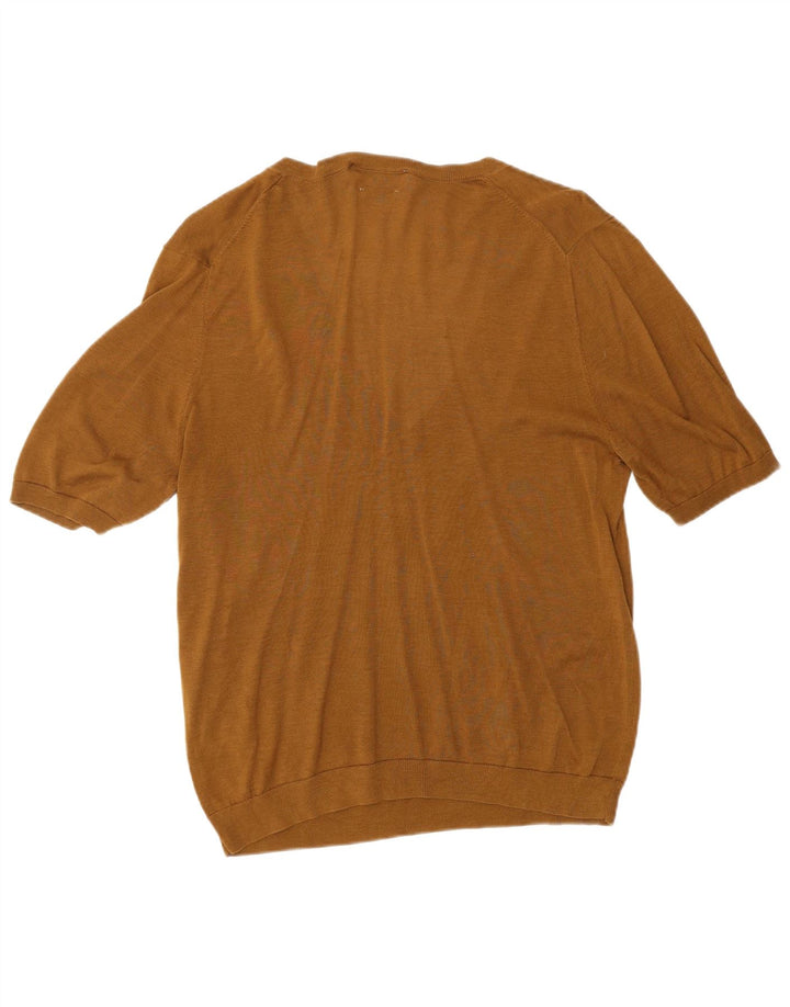 Женский джемпер с короткими рукавами и v-образным вырезом ZARA UK 14, большой коричневый шелковый цвет