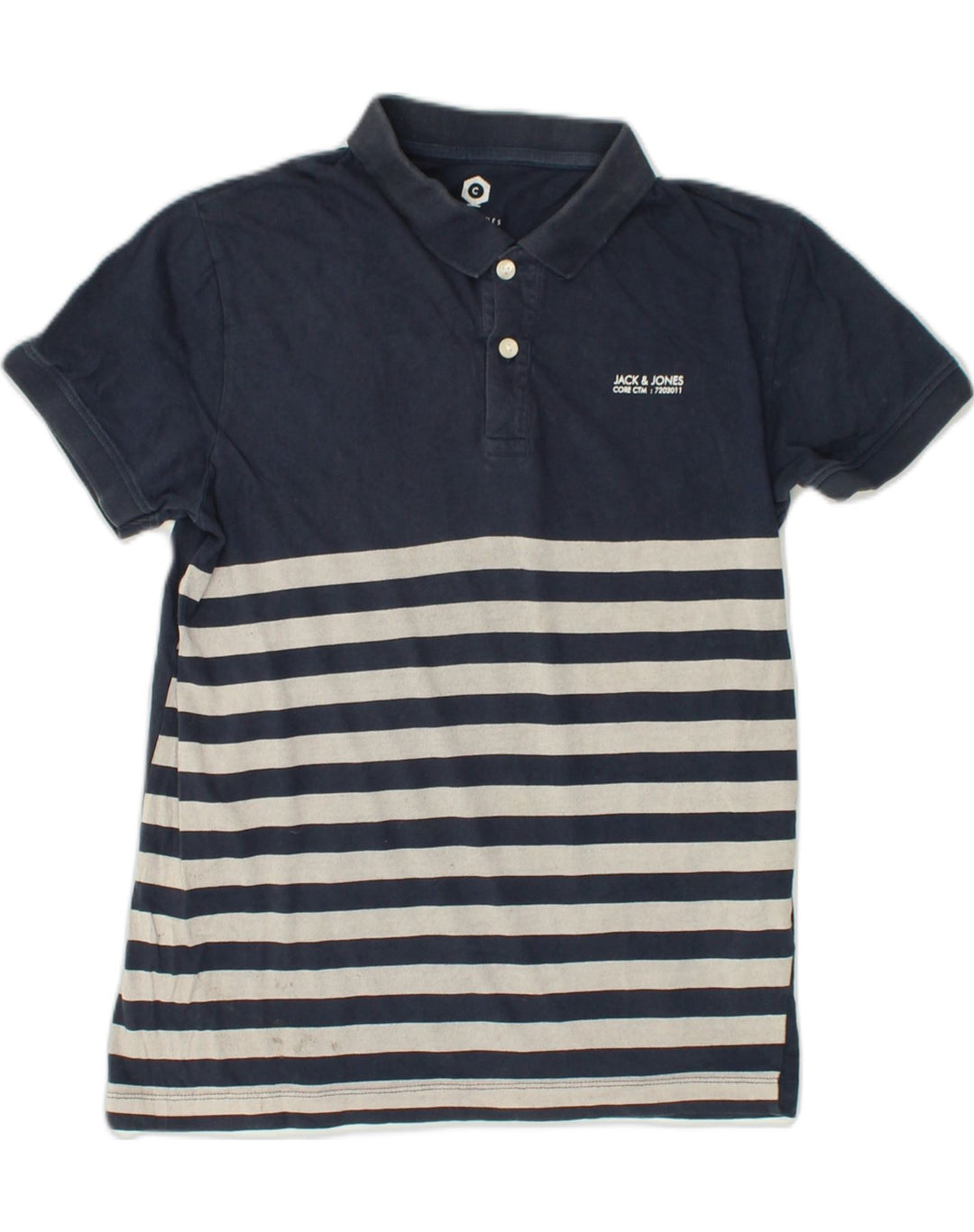 JACK & JONES Mens Polo Shirt Small Navy Blue Striped Cotton | Vintage Jack & Jones | Thrift | Second-Hand Jack & Jones | Used Clothing | Messina Hembry 