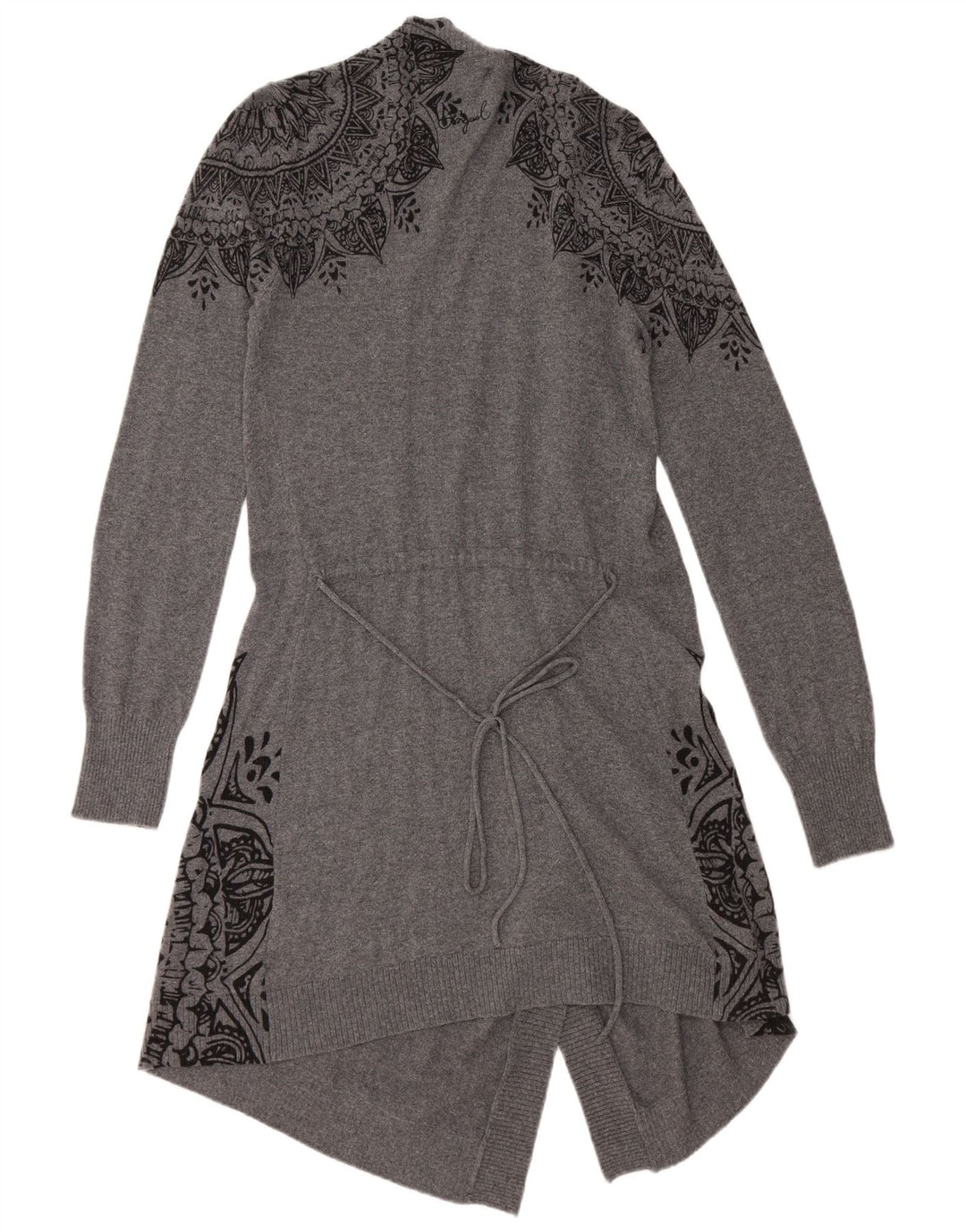 Женский удлиненный открытый кардиган DESIGUAL UK 12, средний серый цвет с цветочным принтом