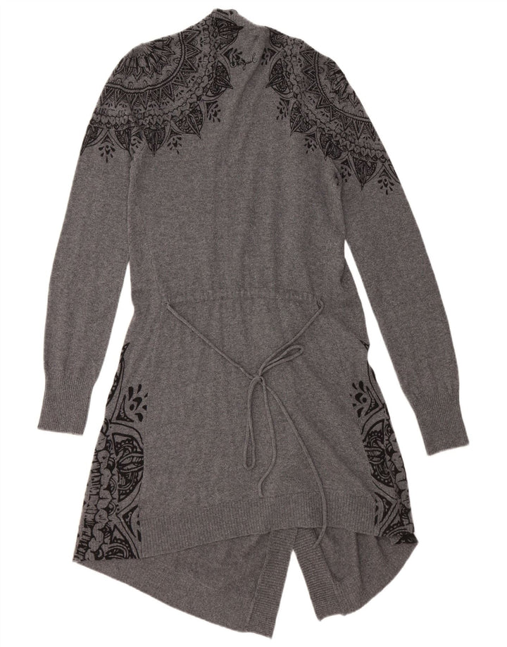 Женский удлиненный открытый кардиган DESIGUAL UK 12, средний серый цвет с цветочным принтом