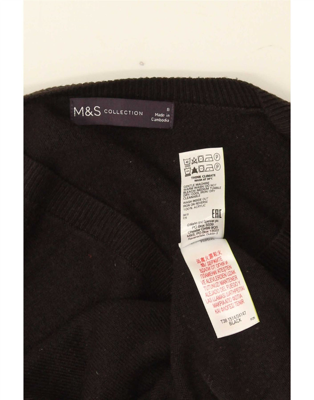 Женский джемпер с v-образным вырезом Marks & Spencer UK 8, маленький черный акрил