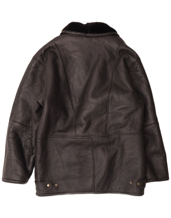 Мужская двубортная короткая куртка VINTAGE IT 58 4XL черная из овчины