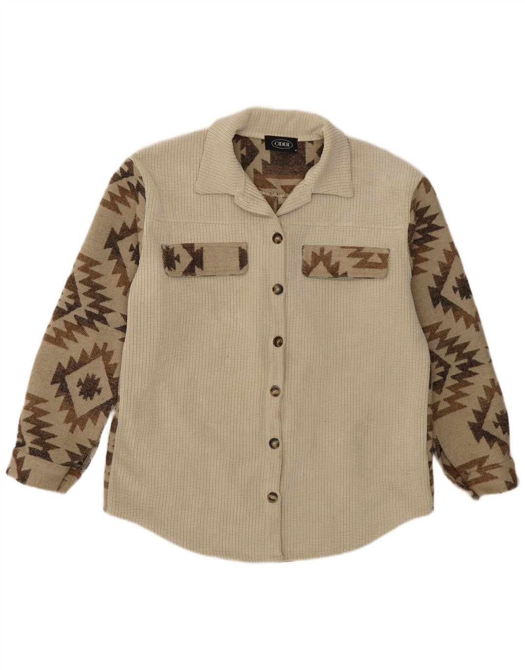 CIDER Женская рубашка-рубашка UK 14, средний бежевый, полиэстер с геометрическим рисунком, ацтекский