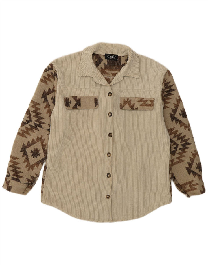 CIDER Женская рубашка-рубашка UK 14, средний бежевый, полиэстер с геометрическим рисунком, ацтекский
