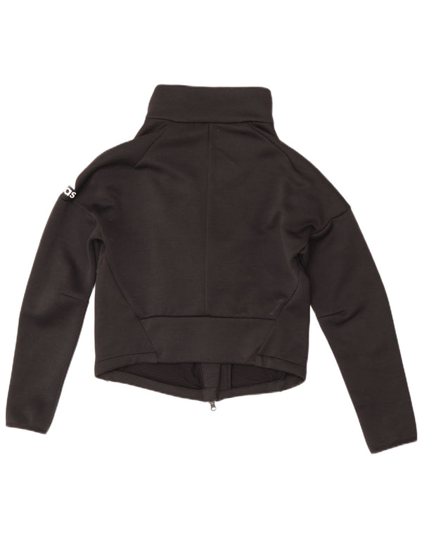 Adidas Womens Crop Tracksuit Top Jacket UK 8/10 Small Black Polyester