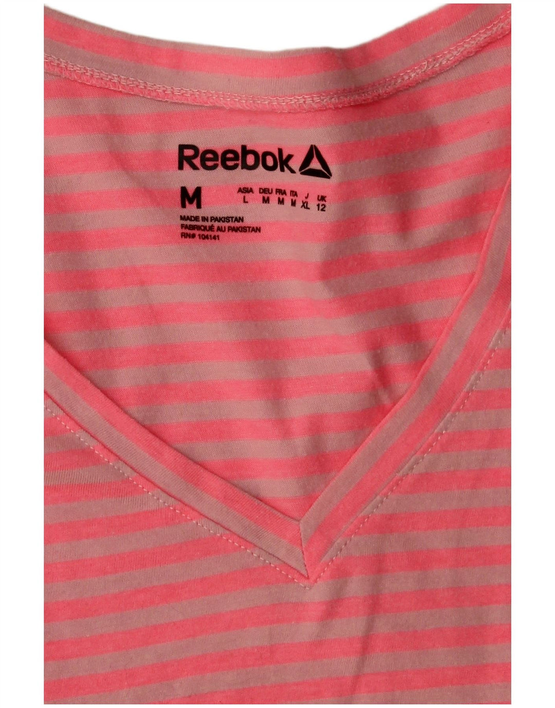 Женская футболка Reebok Top UK 12 Medium Pink Striped Polyester