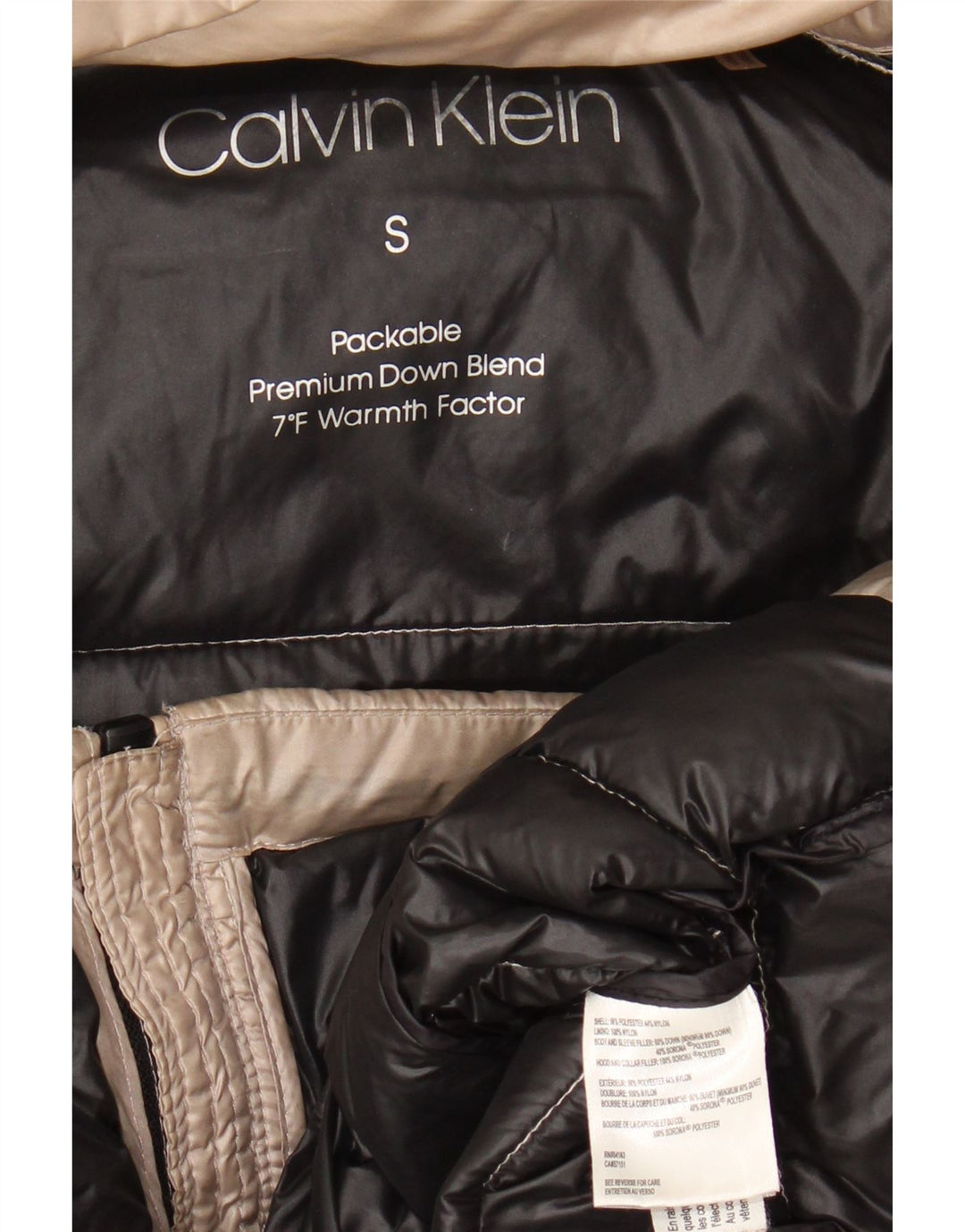 Женская утепленная куртка с капюшоном Calvin Klein UK 10, маленький размер, бежевый полиэстер