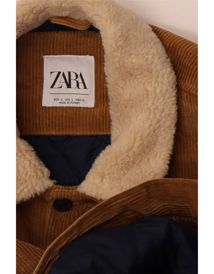Мужская вельветовая куртка Zara UK 40, большая коричневая с цветными блоками