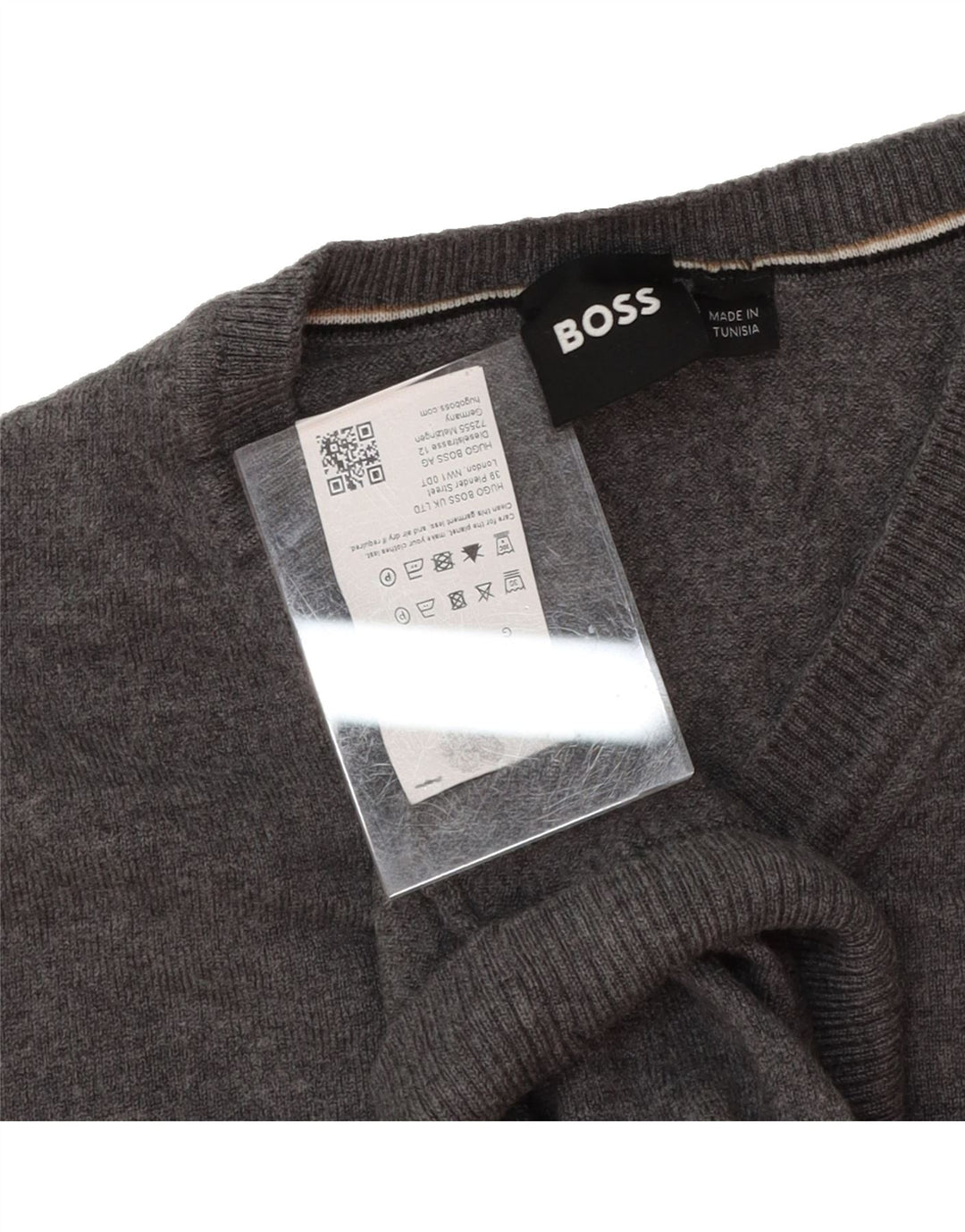 HUGO BOSS Womens V-Neck Jumper Sweater UK 16 Large Grey Wool Vintage Hugo Boss and Second-Hand Hugo Boss from Messina Hembry 