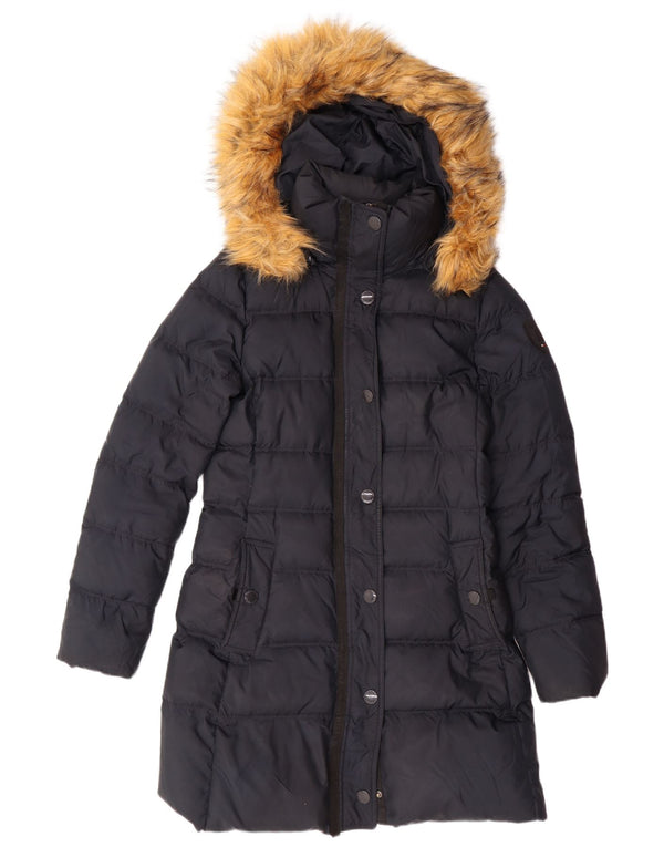 TOMMY HILFIGER Женское стеганое пальто с капюшоном UK 10, маленький темно-синий, полиэстер