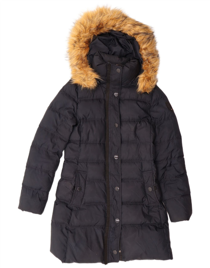 TOMMY HILFIGER Женское стеганое пальто с капюшоном UK 10, маленький темно-синий, полиэстер