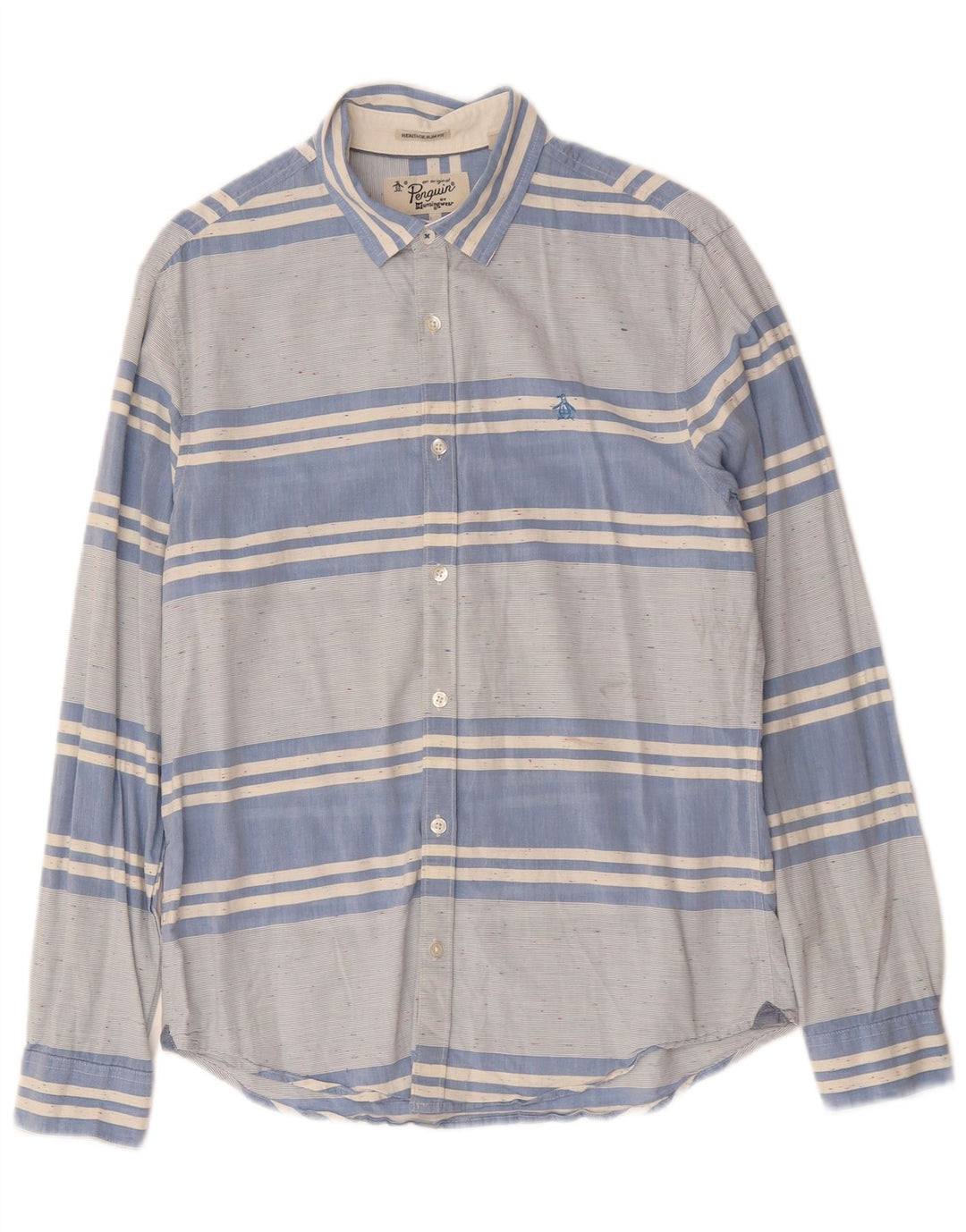 Мужская рубашка приталенного кроя PENGUIN, хлопковая полоска синего цвета