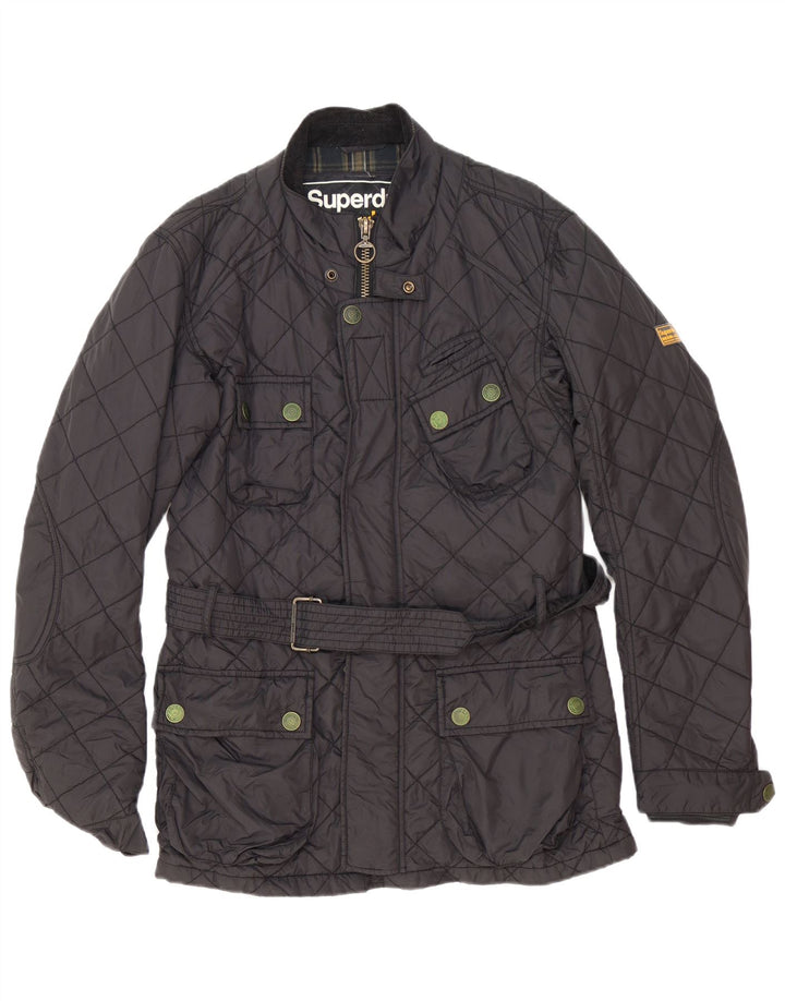 Мужская стеганая куртка-гонщик Superdry UK 42 XL, черный нейлон