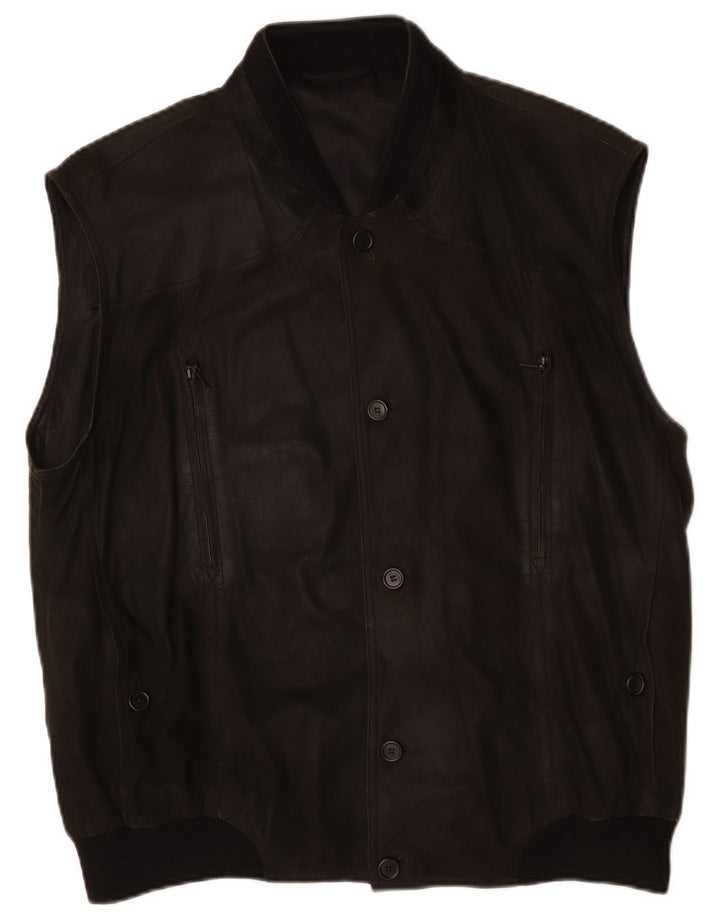Мужской кожаный жилет Striwa IT 58 4XL, черный кожаный