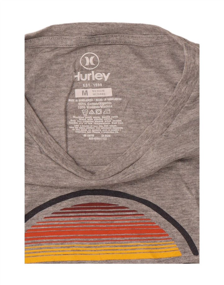 Мужская футболка с рисунком Hurley, хлопковый топ среднего серого цвета