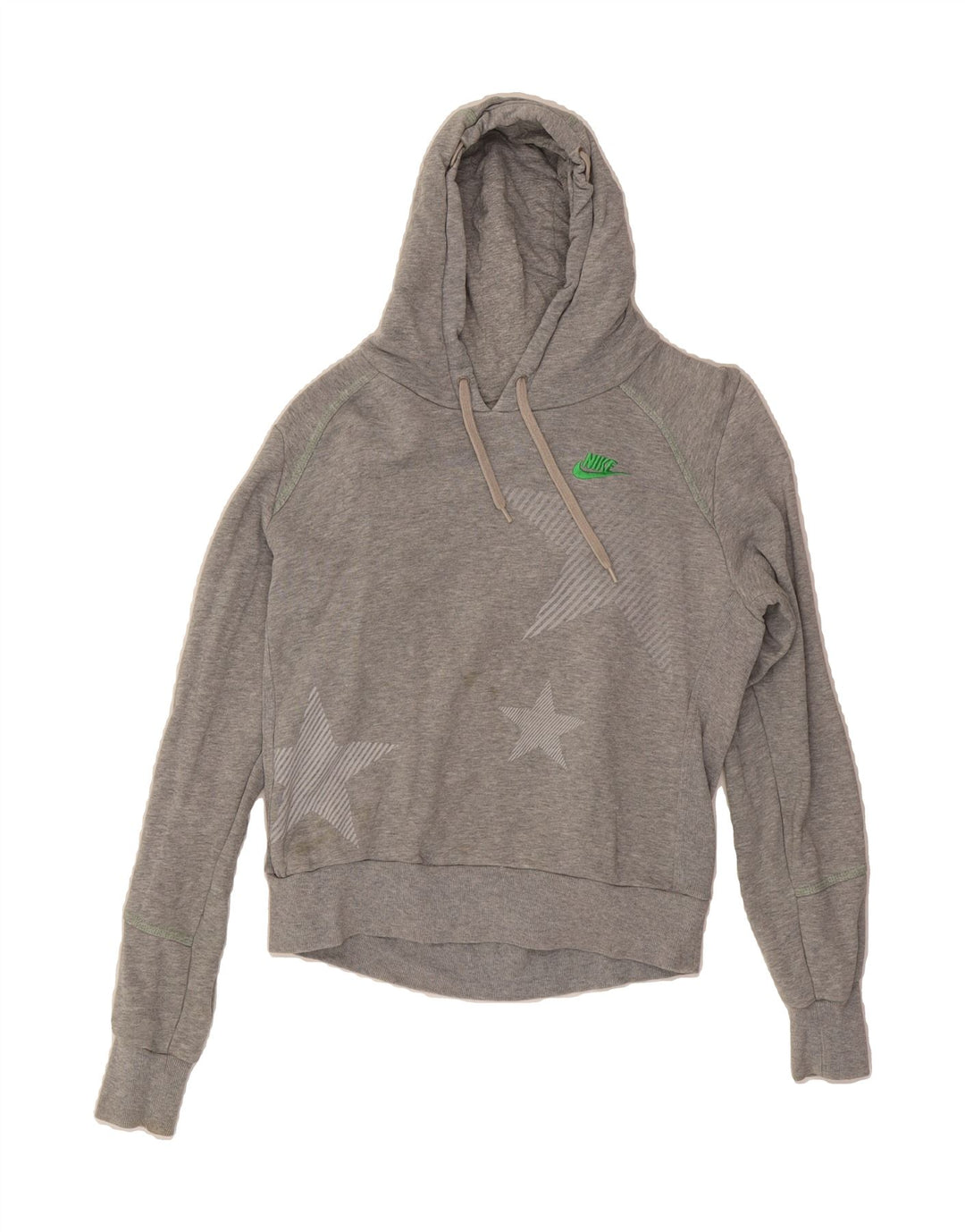 NIKE Womens Abstract Pattern Hoodie Jumper UK 10/12 Medium Grey Cotton Vintage Nike and Second-Hand Nike from Messina Hembry 