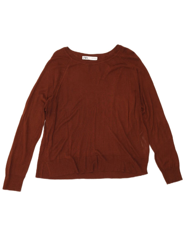 Zara Womens Boat Neck Jumper Sweater UK 14 Medium Maroon Viscose