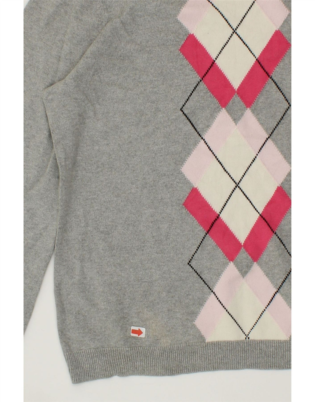 IZOD Womens Crew Neck Jumper Sweater UK 16 Large Grey Argyle/Diamond Vintage Izod and Second-Hand Izod from Messina Hembry 