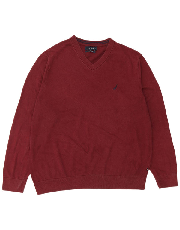 Мужской джемпер Nautica с v-образным вырезом, бордовый, хлопок, XL