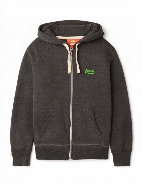 Мужской свитер с капюшоном на молнии Superdry, большой серый, хлопковый