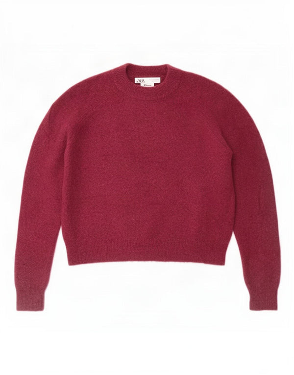 Женский укороченный свободный джемпер с круглым вырезом Zara UK 10, маленький бордовый цвет