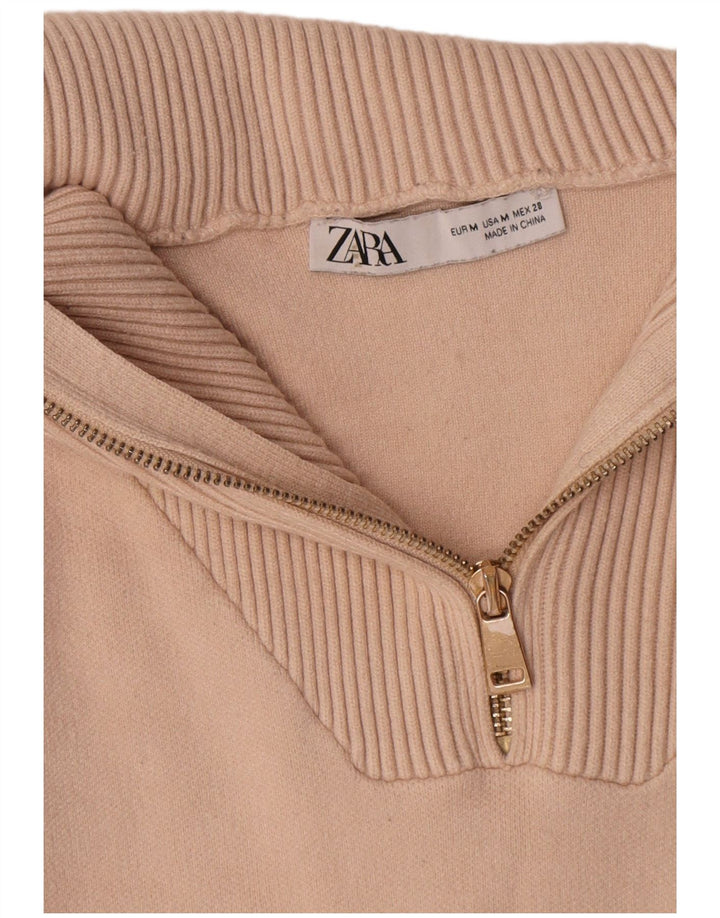 Женский свободный джемпер с воротником на молнии Zara UK 14, средний бежевый вискоза