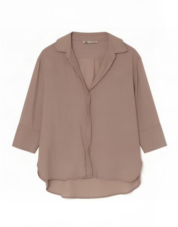 Женская рубашка-рубашка с рукавом 3/4 Zara UK 6 XS, бежевый лен