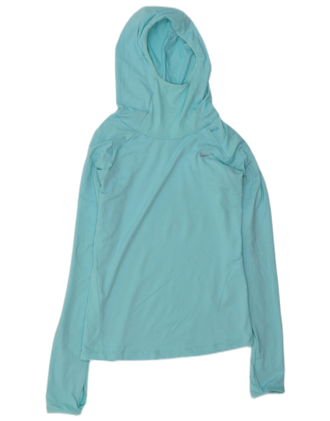 Женский топ с капюшоном NIKE Dri Fit с длинным рукавом UK 10, маленький синий полиэстер