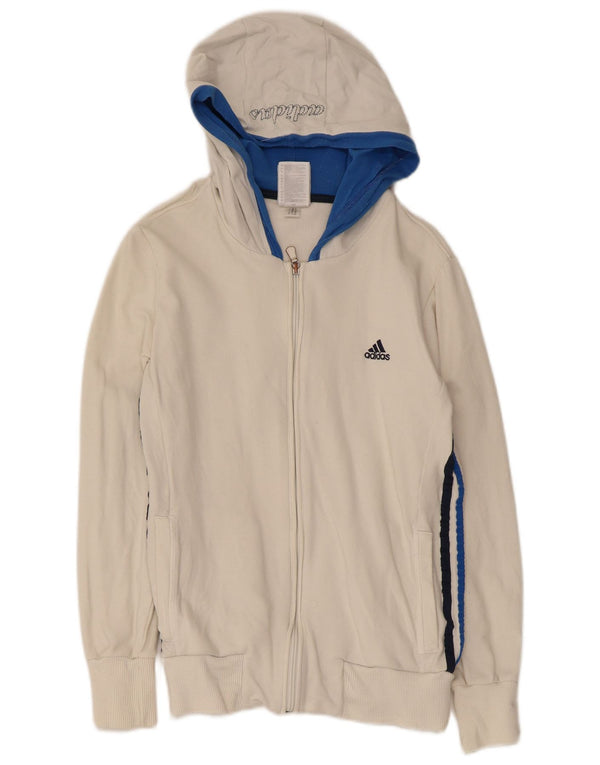 Женский свитер с капюшоном Adidas на молнии с графическим рисунком UK 12, средний белый, цветной блок