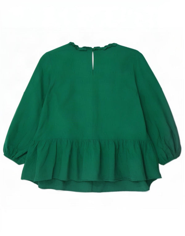 Женская блузка с длинным рукавом Zara UK 18 XL, хлопок в зеленую пятнистую клетку