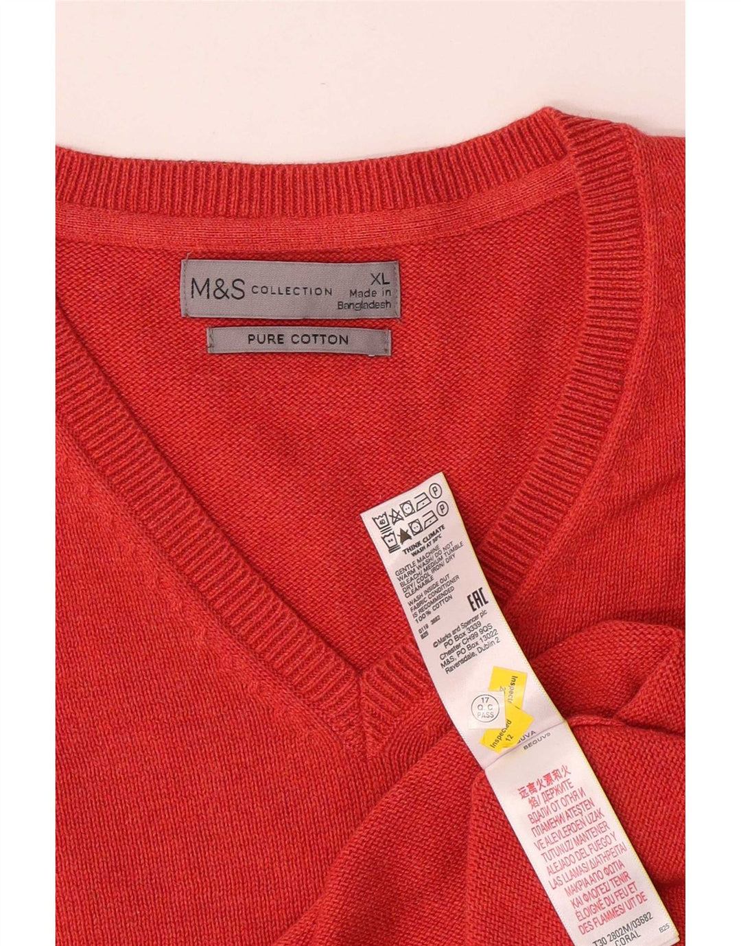 Мужской джемпер с v-образным вырезом Marks & Spencer XL, красный хлопок