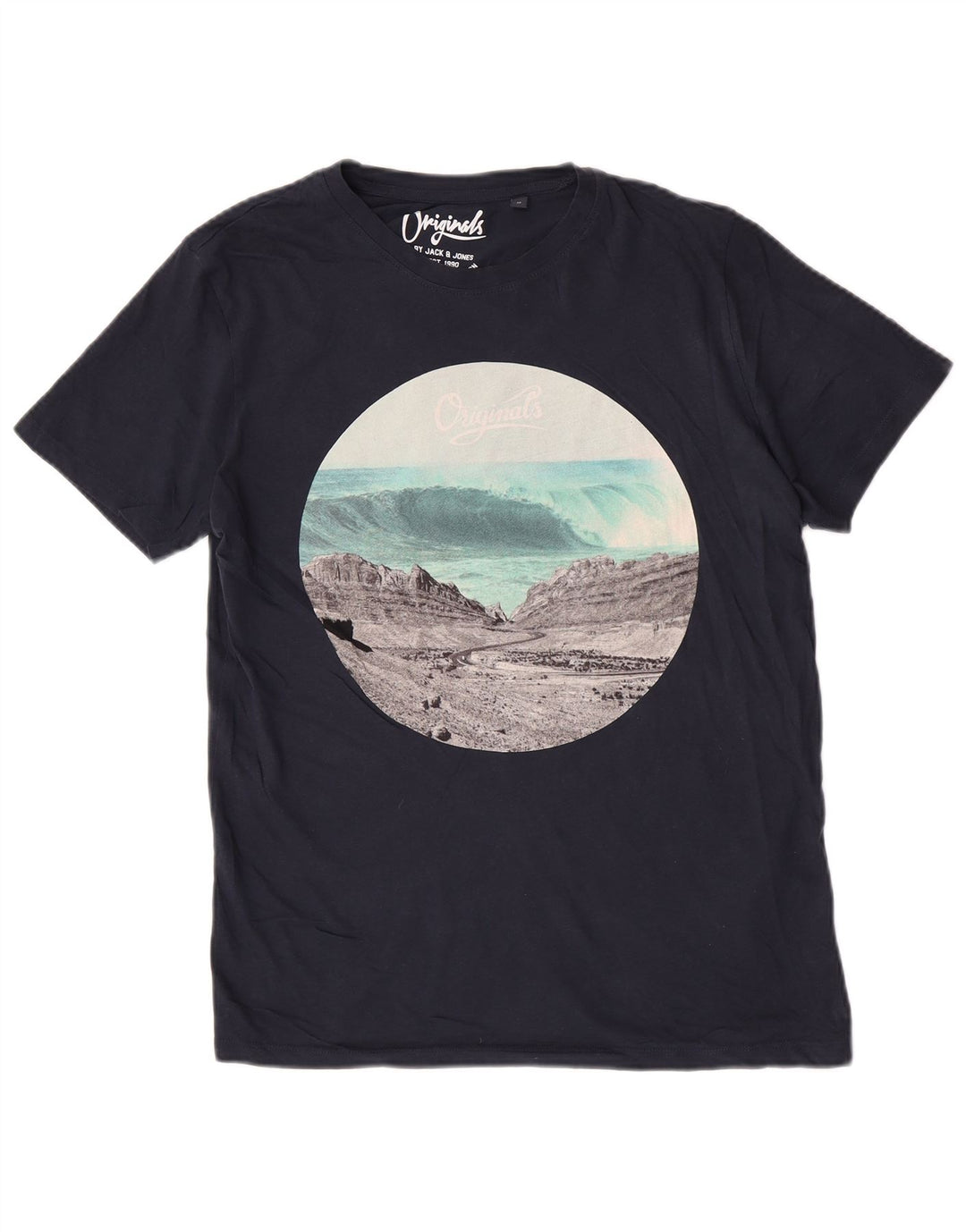Мужская футболка Jack & Jones Regular с графическим рисунком, средний темно-синий, натуральный цвет