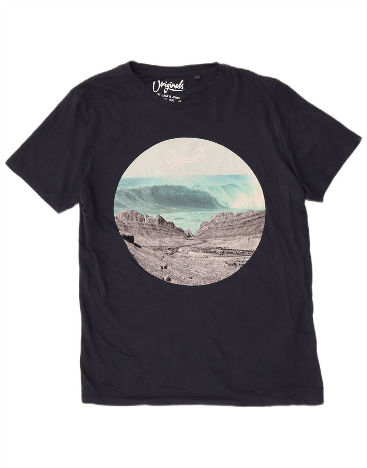 Мужская футболка Jack & Jones Regular с графическим рисунком, средний темно-синий, натуральный цвет