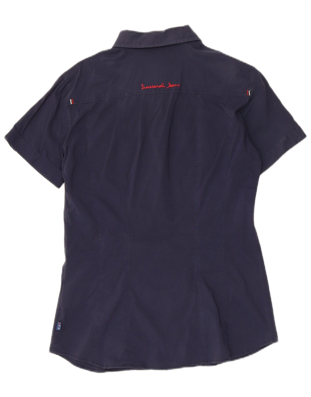 TRUSSARDI JEANS Женская рубашка с коротким рукавом UK 12, средний темно-синий хлопок