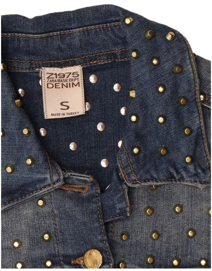 Женская укороченная джинсовая куртка Zara UK 10, маленькая синяя, хлопок