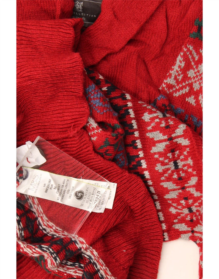 Мужской джемпер с отложным воротником Marks & Spencer среднего красного цвета с жаккардовым узором