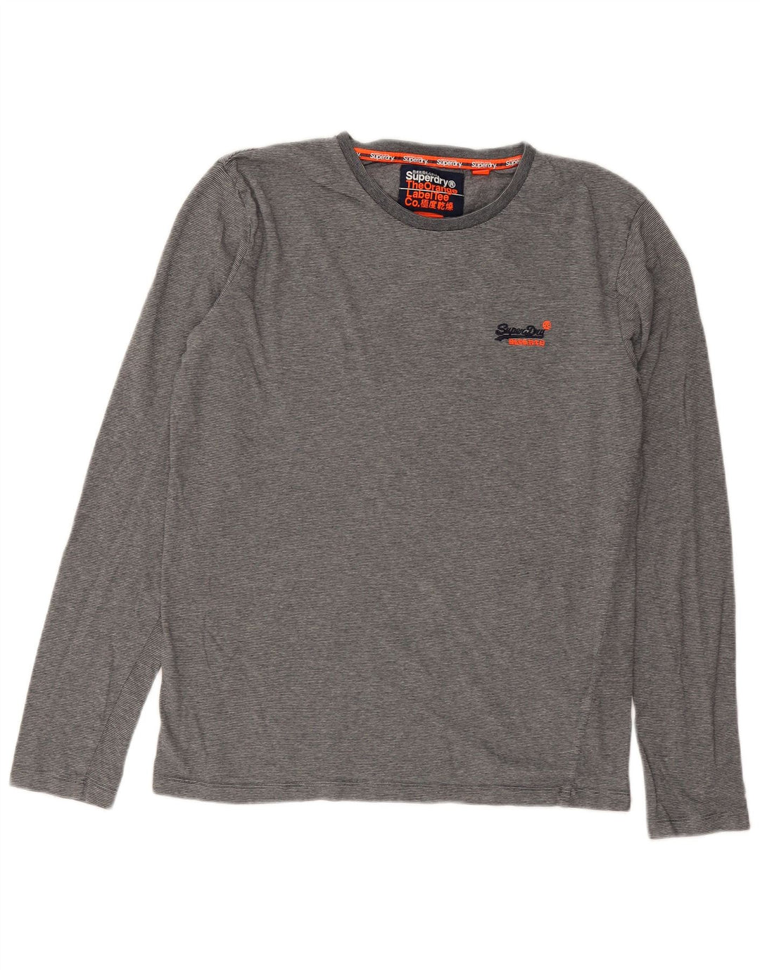 Мужской топ Superdry с длинным рукавом, средний серый хлопок в тонкую полоску